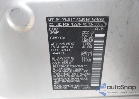 2016 Nissan Rogue Sv из США, поврежденный, VIN KNMAT2MV4GP647984